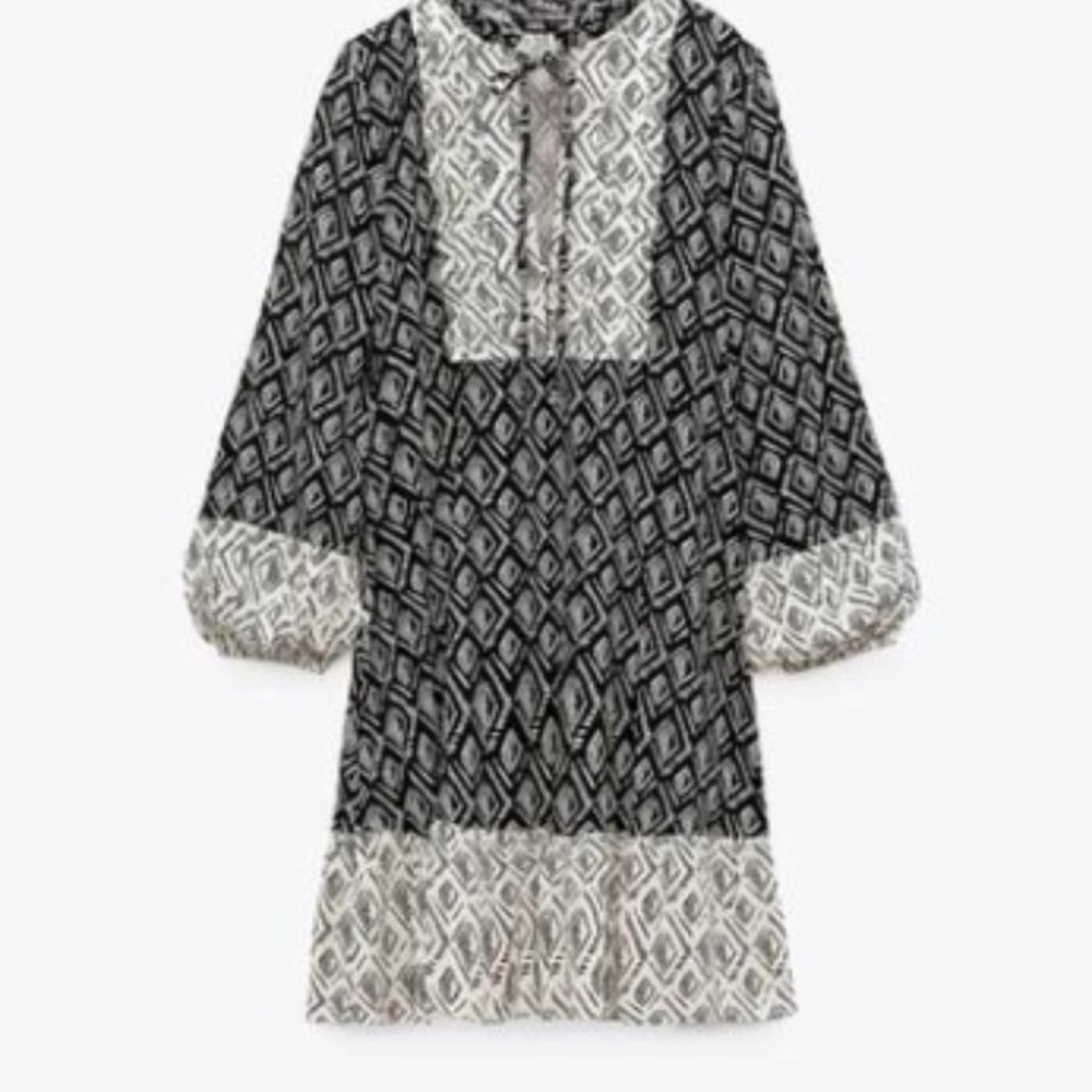 Zara Kids Black and White Patterned Dress